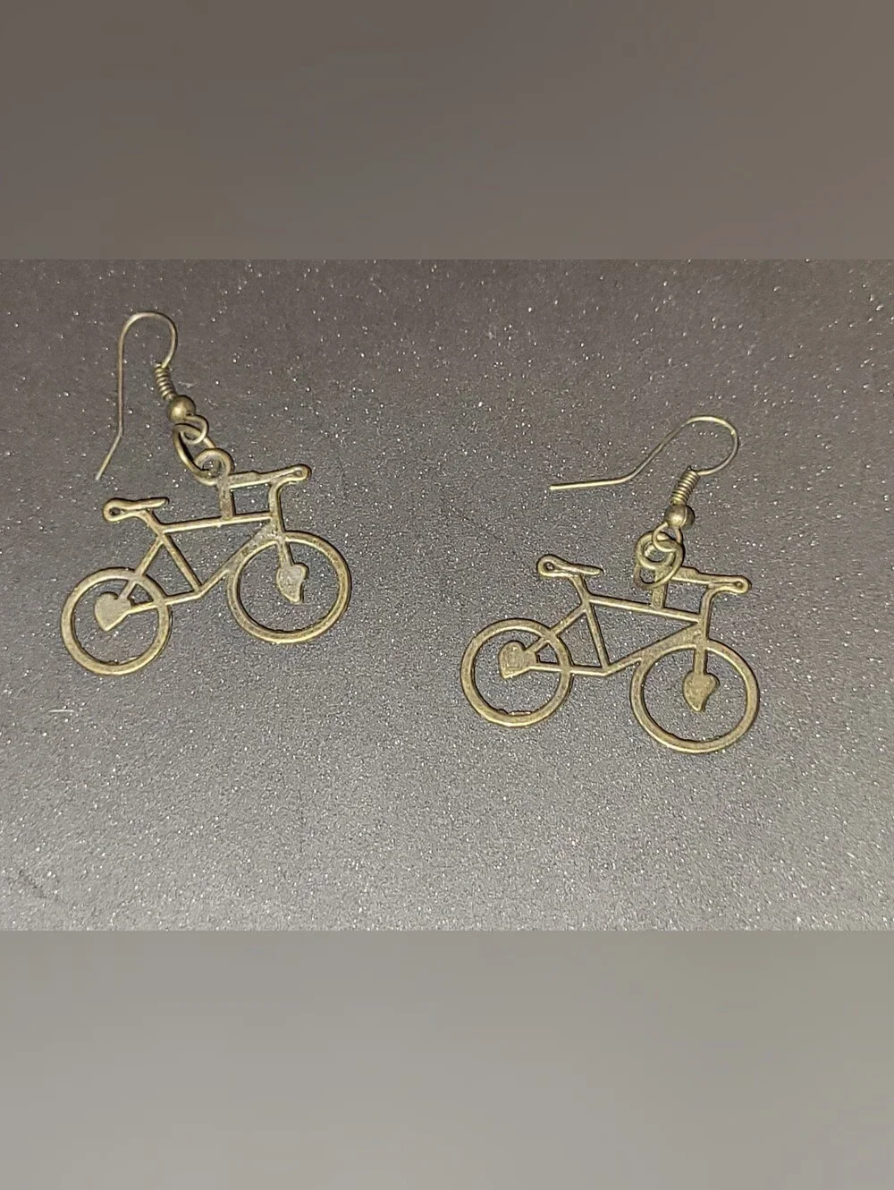 Antique Bronze Tone Bicycle Earrings | Heart Wheels Dangles